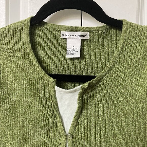 Y2K Reference Point Sweater Top Womens M Green Knit Stretch Twofer Fairy Grunge - Picture 2 of 7